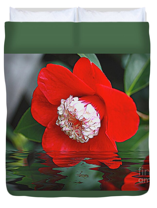 Camellia Duvet Cover featuring the photograph Camellia Reflections by Elaine Teague