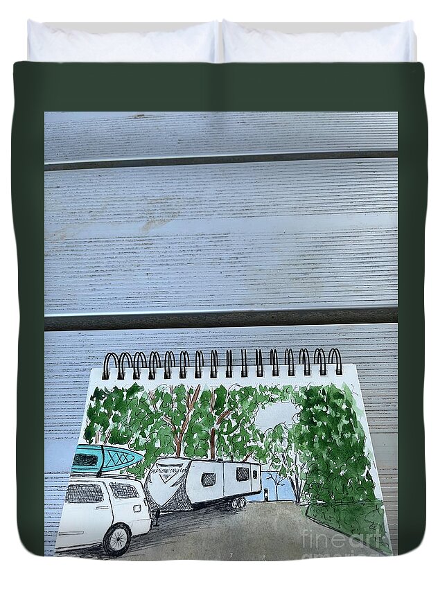  Duvet Cover featuring the painting Camping by Donna Mibus