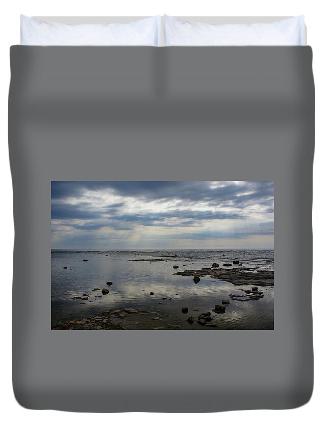 Door County Duvet Cover featuring the photograph Cana Island Clouds by Deb Beausoleil