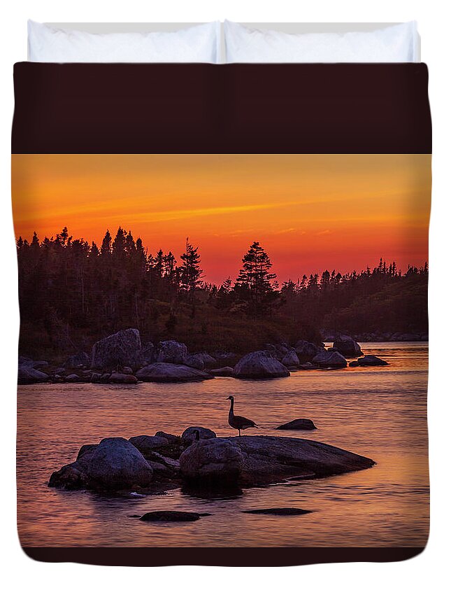 Sunset Duvet Cover featuring the photograph Canada Geese At Sunset by Irwin Barrett