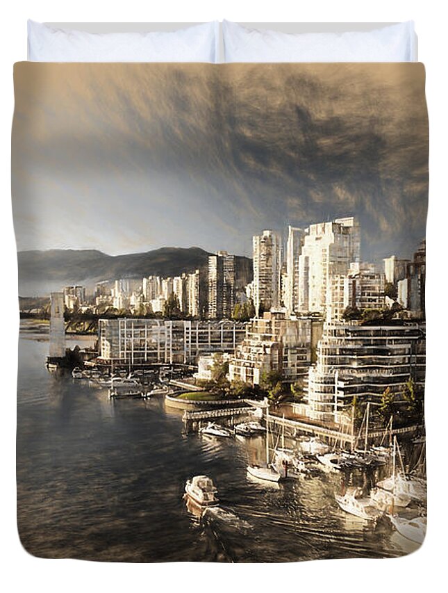 Montreal Duvet Cover featuring the painting Canada-Vancouver-city by Gull G