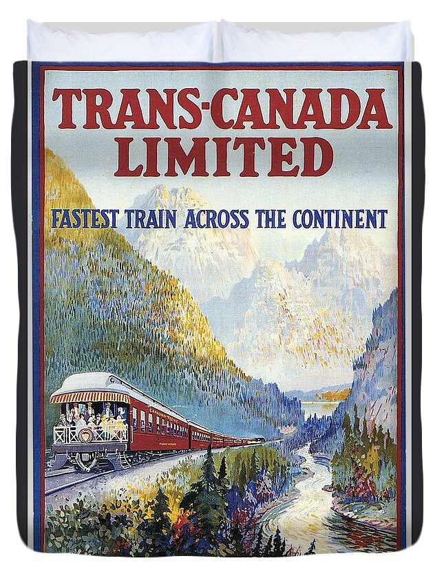1924 Duvet Cover featuring the drawing Canadian Railroad Poster by Granger