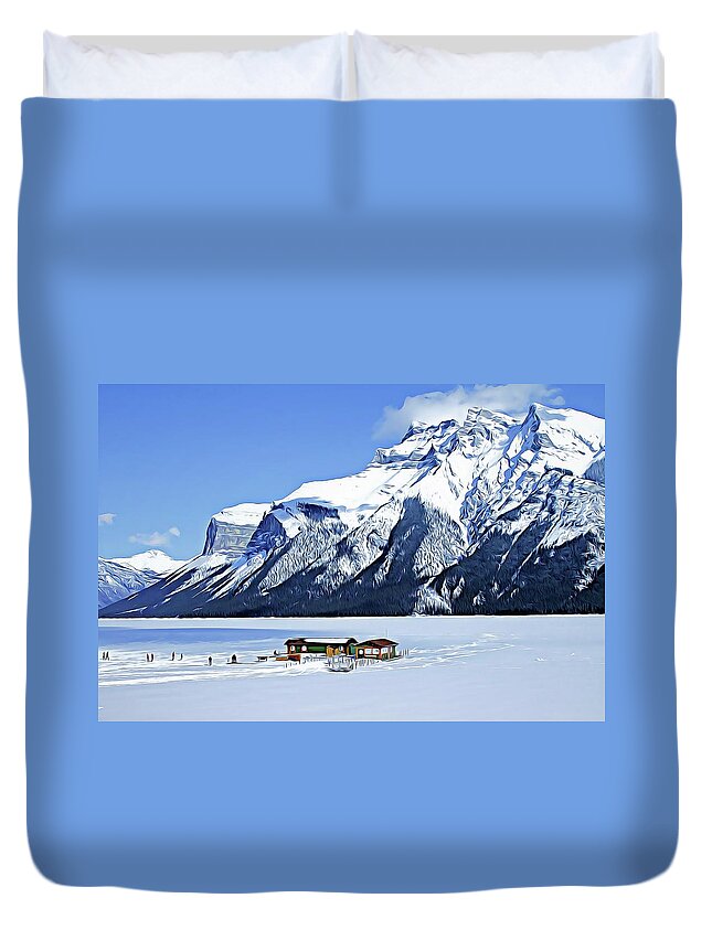 Winter. Canadian Rockies. Duvet Cover featuring the digital art Canadian Rockies by Marie Conboy