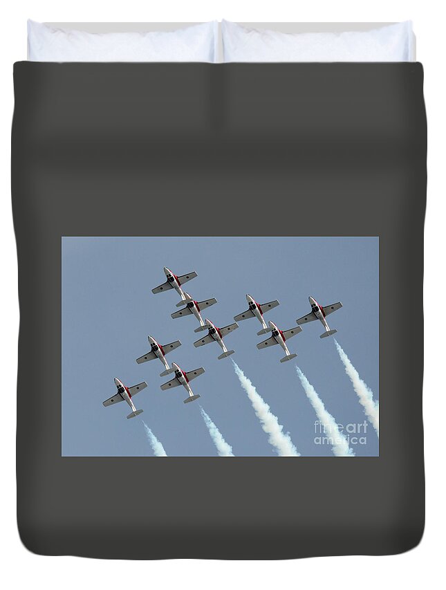 Snowbirds Duvet Cover featuring the photograph Canadian Snowbirds Poetry in Motion 49 by Bob Christopher