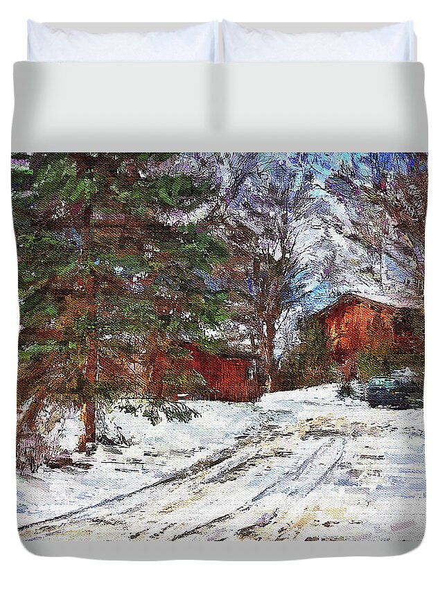 Canadian Duvet Cover featuring the mixed media Canadian Winter Scene by Tatiana Travelways
