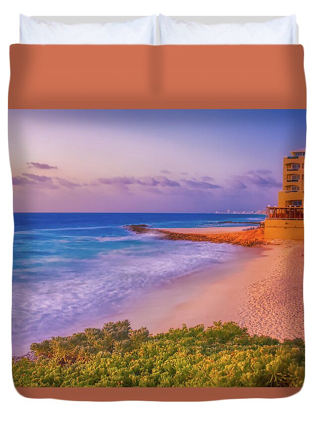 Cancun Duvet Cover featuring the photograph Cancun beach at sunrise by Tatiana Travelways