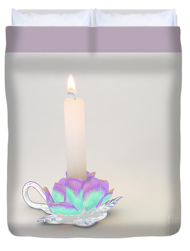 Candle Duvet Cover featuring the photograph Candle in Holder by Kae Cheatham
