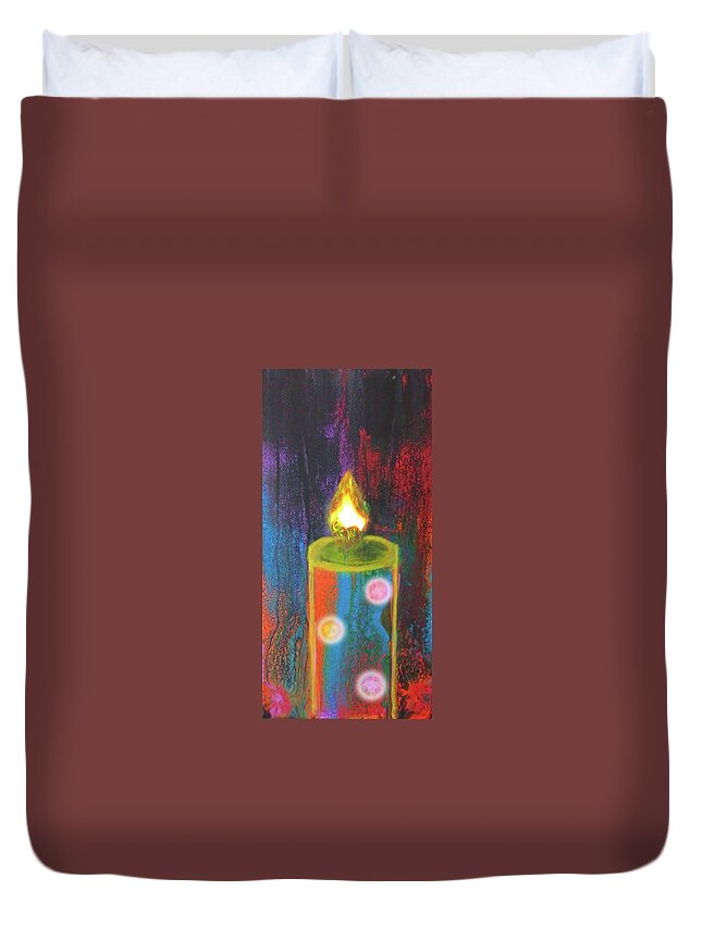 Candle Duvet Cover featuring the mixed media Candle In The Rain by Anna Adams