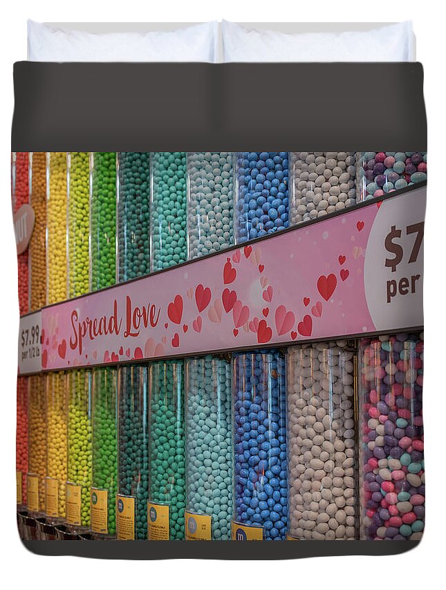 M And M Store Duvet Cover featuring the photograph Candy Color in New York City by Marcy Wielfaert