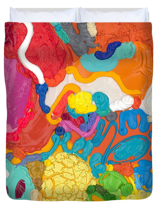 Abstract Duvet Cover featuring the painting Candy Store by Claire Desjardins