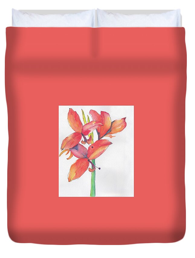 Cannalily Duvet Cover featuring the painting Cannalily by Anne Katzeff