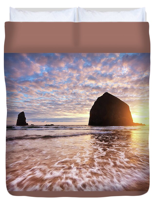Sunset Duvet Cover featuring the photograph Cannon Beach Sunset Classic by Darren White