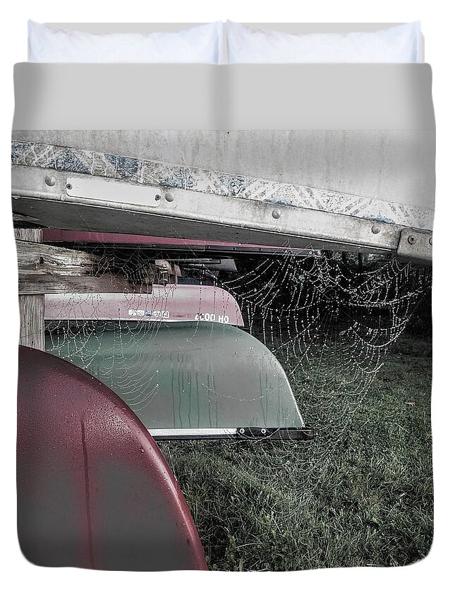  Duvet Cover featuring the photograph Canoes and Spiders by Brad Nellis