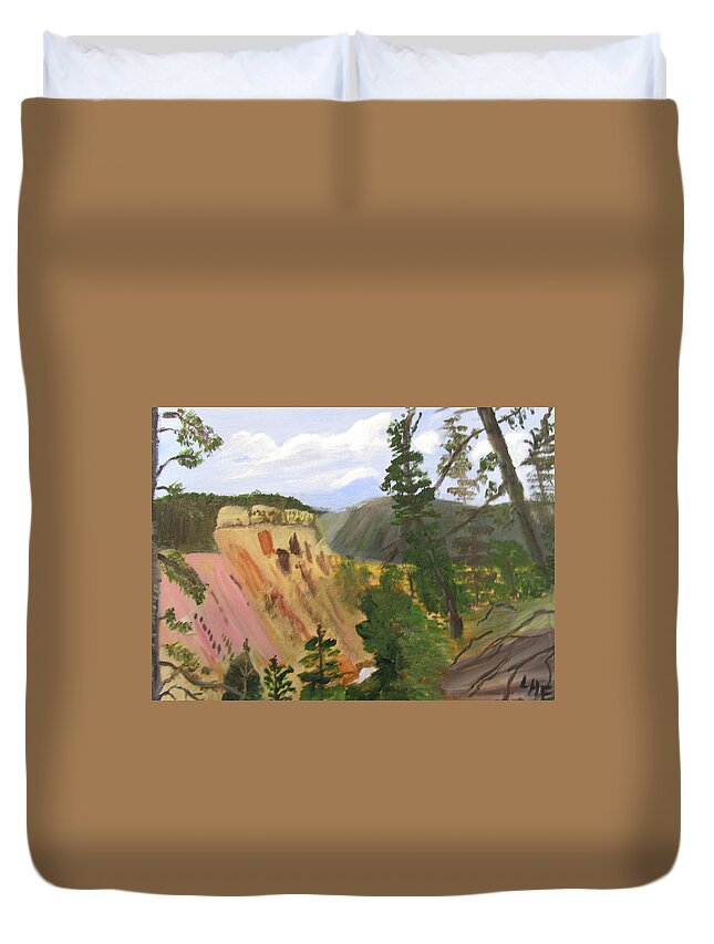 Yellowstone Duvet Cover featuring the painting Canyon Colors2 by Linda Feinberg