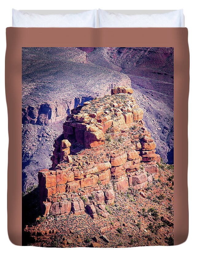 Canyon Duvet Cover featuring the photograph Battleship Rock in the Morning Sun by Craig A Walker