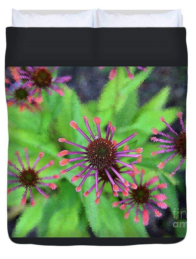 Daisy Duvet Cover featuring the mixed media Cape Daisy with Visitor by Kae Cheatham