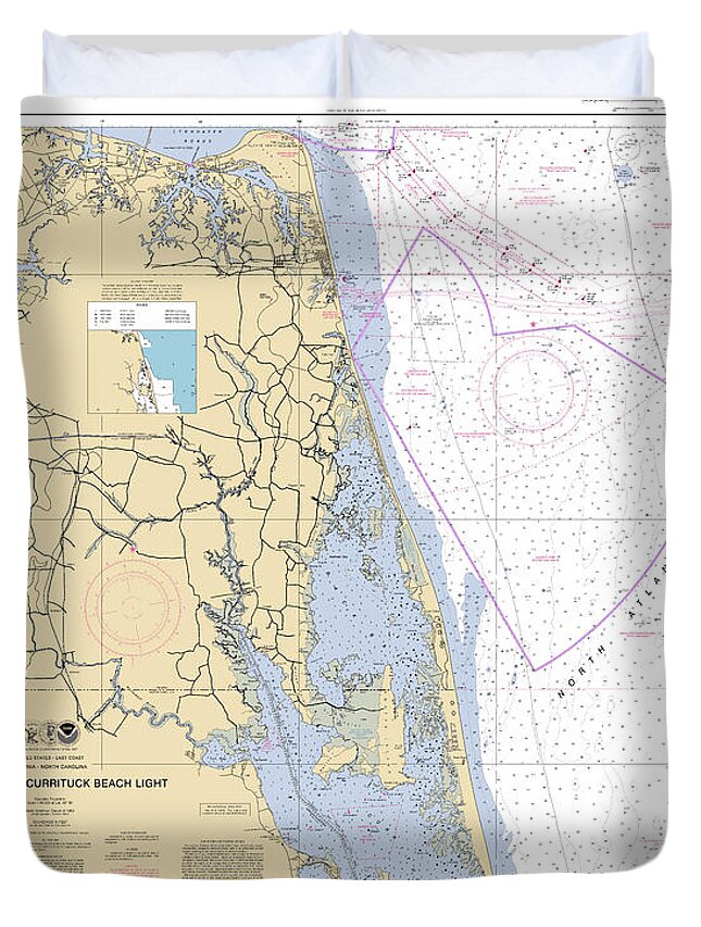 Cape Henry To Currituck Beach Light Duvet Cover featuring the digital art Cape Henry to Currituck Beach Light, NOAA Chart 12207 by Nautical Chartworks