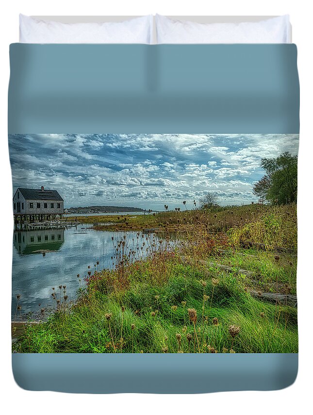 Cape Porpoise Duvet Cover featuring the photograph Cape Porpoise Fish House by Penny Polakoff