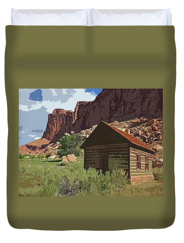 Capitol Duvet Cover featuring the photograph Capitol Reef Fruita Schoolhouse Cutout Series by JustJeffAz Photography