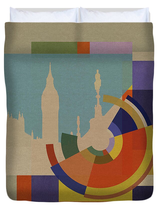 London Duvet Cover featuring the mixed media Capital Square - Big Ben by BFA Prints