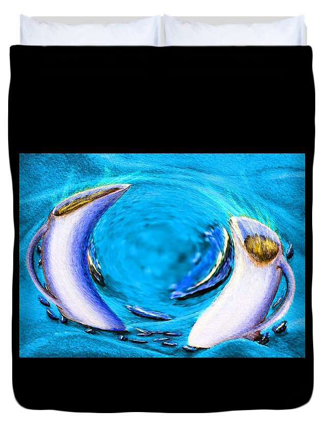 Abstract Duvet Cover featuring the digital art Cappuccino Tango - Blue by Ronald Mills