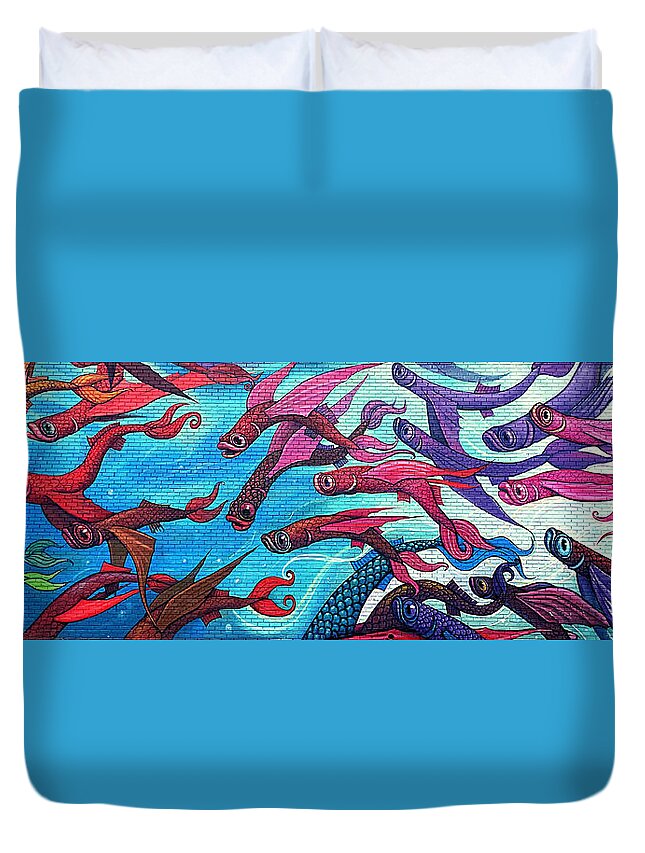 School Duvet Cover featuring the photograph Capturing the School of Flying Fish by Lee Darnell