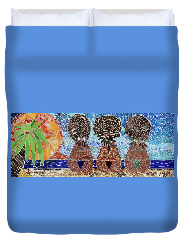 Caribbean Duvet Cover featuring the mixed media Caribbean Sunset mosaic by Adriana Zoon