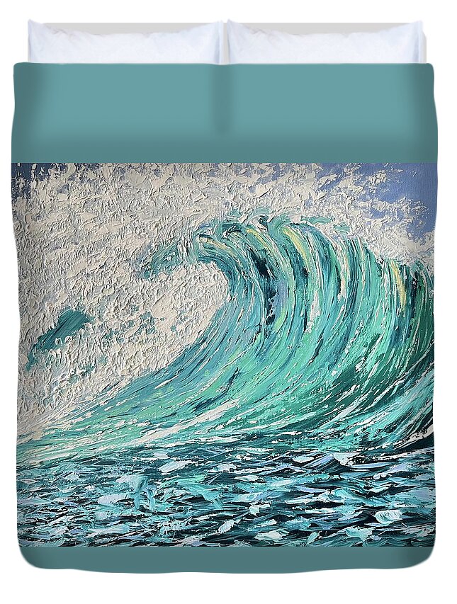 Oil Duvet Cover featuring the painting Caribbean Wave by Lisa White