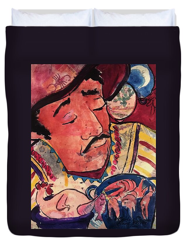 Mexican Chef Duvet Cover featuring the painting Carlos Cocina by Elaine Elliott