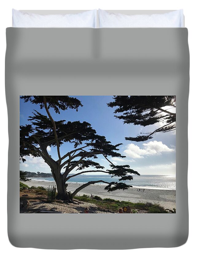 Carmel By The Sea Duvet Cover featuring the painting Carmel Beach by Luisa Millicent