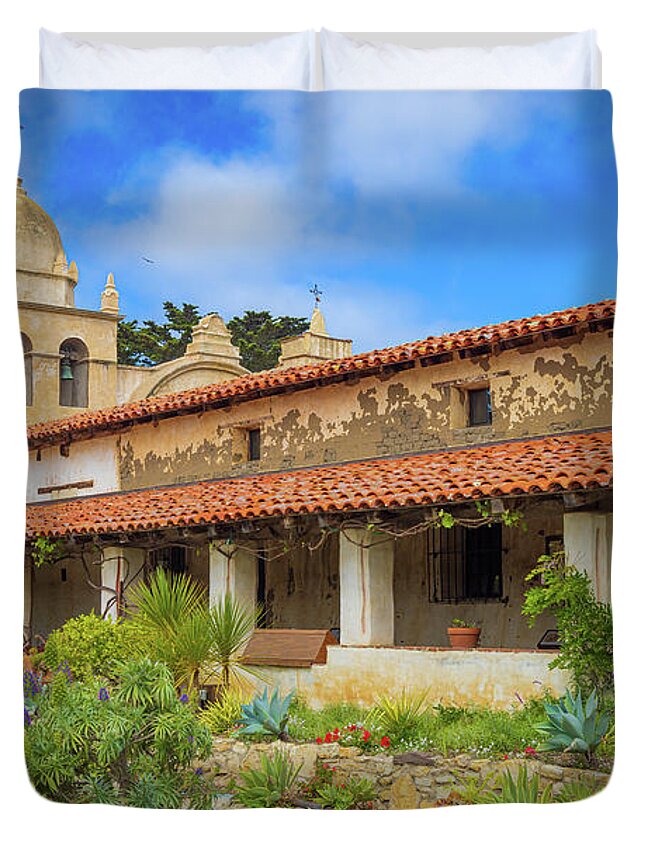 America Duvet Cover featuring the photograph Carmel Mission Gallery by Inge Johnsson