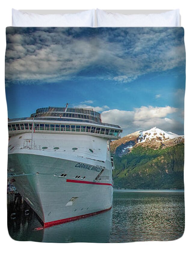 Brown Duvet Cover featuring the photograph Carnival Miracle in Skagway Alaska by Robert J Wagner