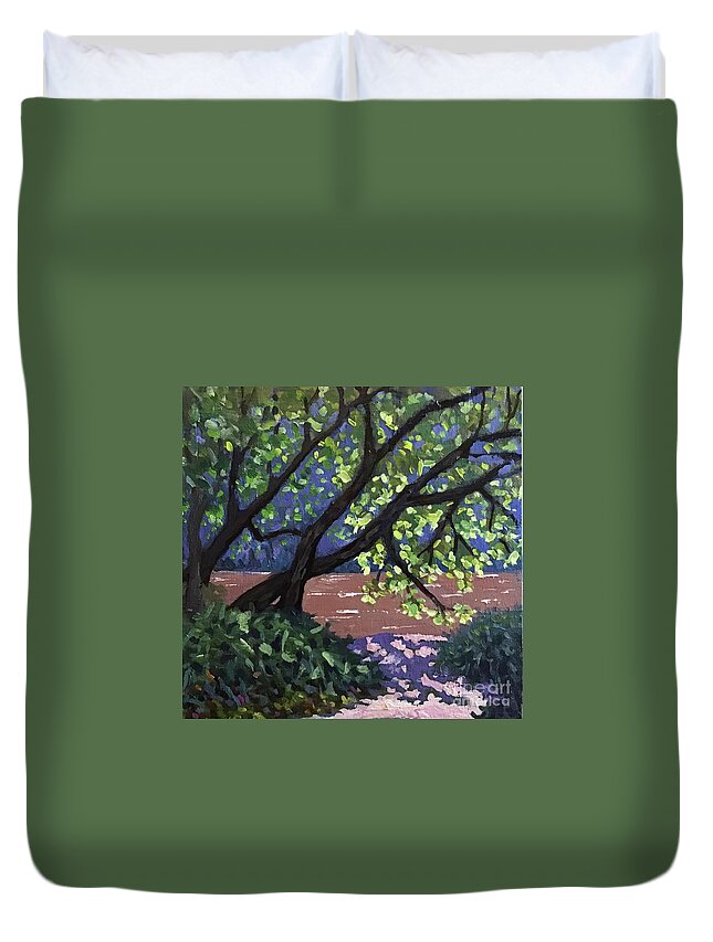 Tree Duvet Cover featuring the painting Carrier Park Mocha River by Anne Marie Brown