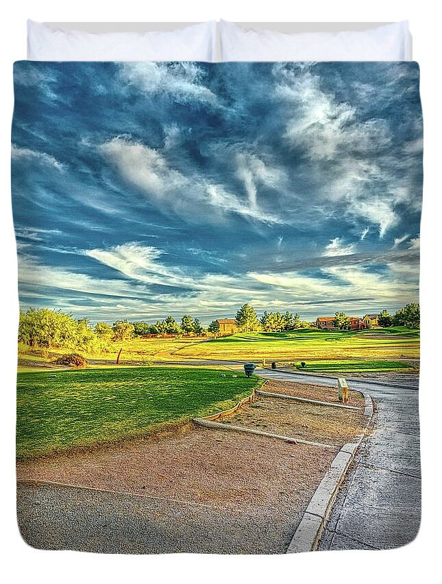 Golf Duvet Cover featuring the photograph Cart Path under Dramatic Sky by Chance Kafka