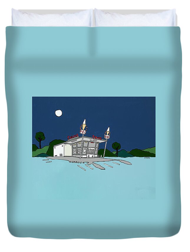Carvel Ice Cream Fudgy The Whale Duvet Cover featuring the painting Carvel by Mike Stanko