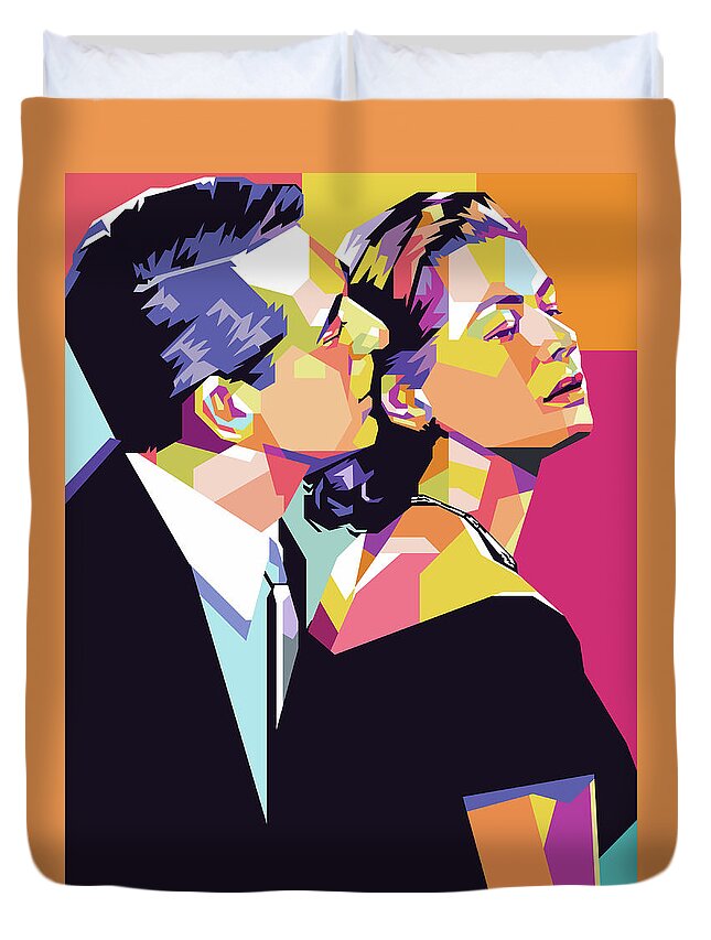 Cary Duvet Cover featuring the mixed media Cary Grant and Ingrid Bergman by Stars on Art