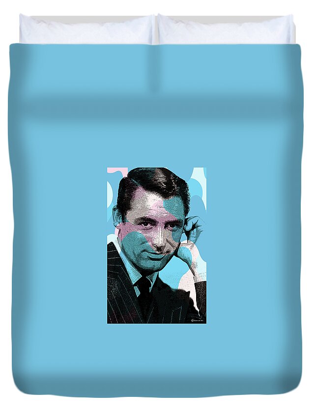Cary Grant Duvet Cover featuring the mixed media Cary Grant modernized portrait by Movie World Posters