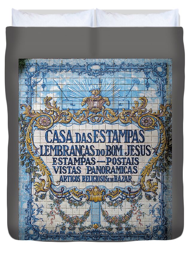 Azulejos Duvet Cover featuring the photograph Casa das Estampas Mosaic in Bom Jesus de Braga Sanctuary by Angelo DeVal