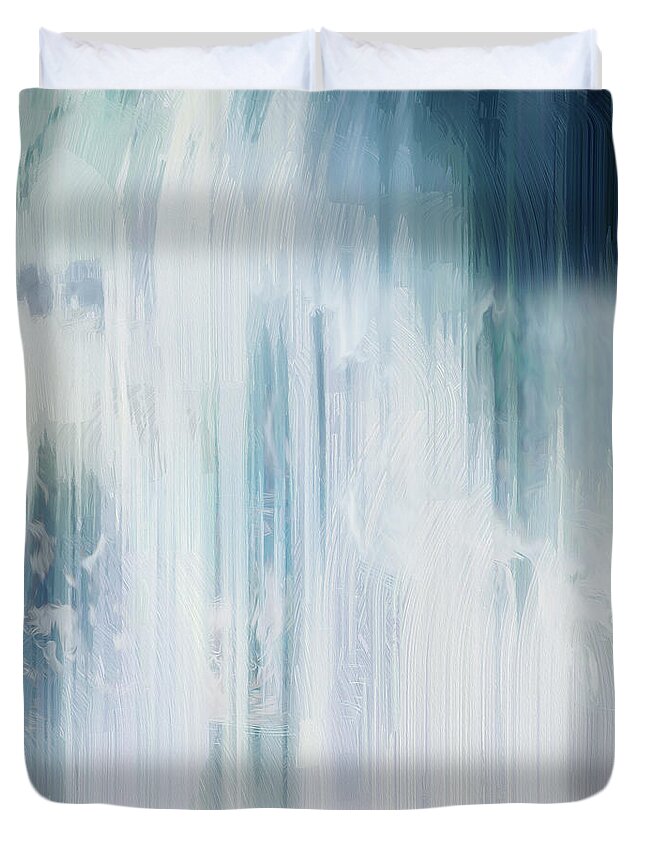 Abstract Art Duvet Cover featuring the painting Cascade In Blue - Abstract Art by Jaison Cianelli