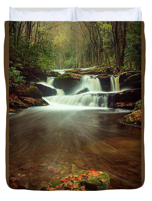 Tennessee Duvet Cover featuring the photograph Cascading Waterfalls by Darrell DeRosia