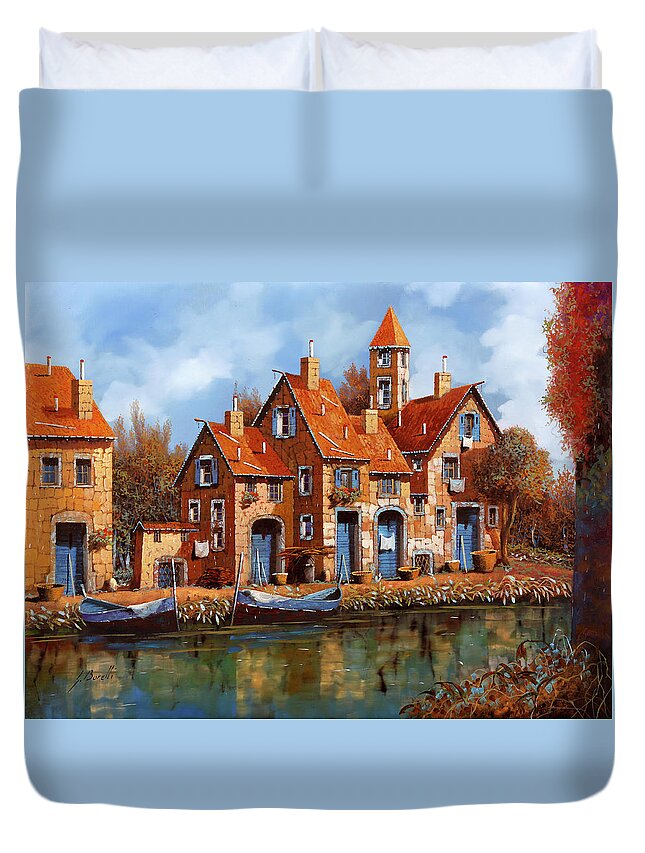 Not Violet Duvet Cover featuring the painting Case Non Viola by Guido Borelli