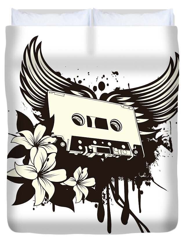 Gothic Duvet Cover featuring the digital art Cassette Tape with Wings by Jacob Zelazny