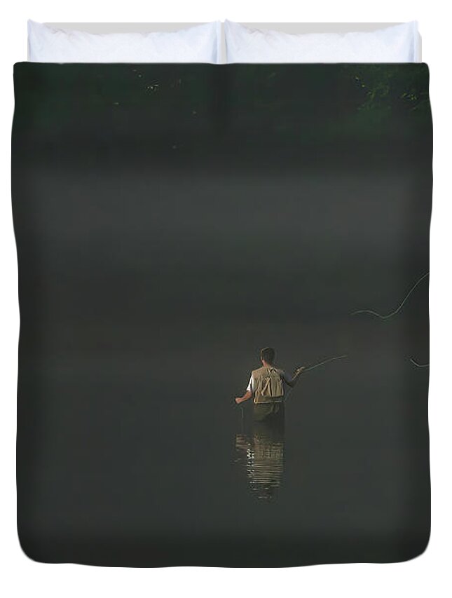 Fishing Duvet Cover featuring the photograph Cast by Lens Art Photography By Larry Trager