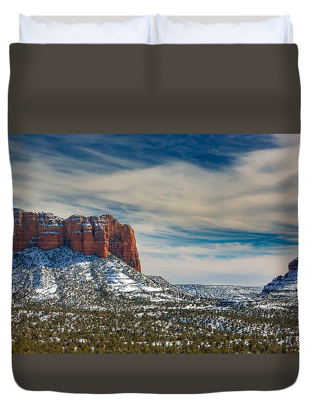 Castle Rock Bell Sedona Fstop101 Landscape Arizona Red Duvet Cover featuring the photograph Castle Rock and Bell Rock by Geno
