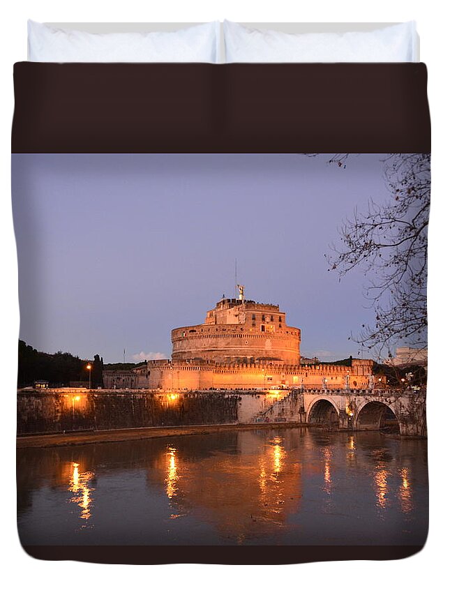 Castle Sant' Angelo Castle Of The Angels Duvet Cover featuring the photograph Castle Sant' Angelo, Roma at Night by Regina Muscarella