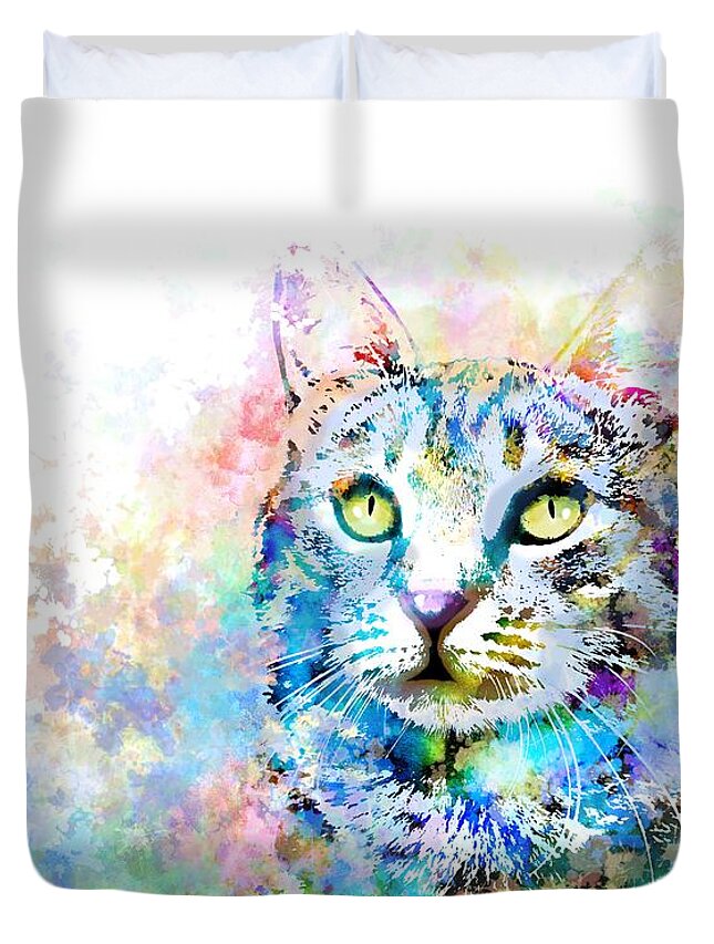 Cat Duvet Cover featuring the digital art Cat 674 by Lucie Dumas