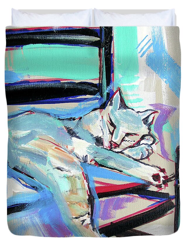 Cat Chair Duvet Cover featuring the painting Cat Chair by John Gholson