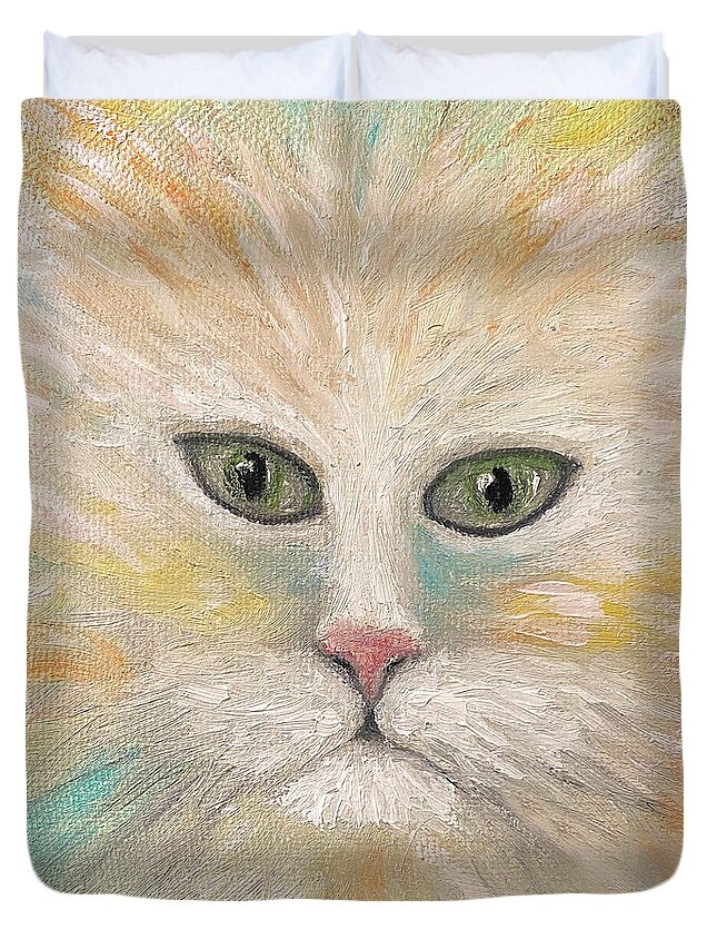 Cat Duvet Cover featuring the painting Cat Fantasy by Karen Zuk Rosenblatt