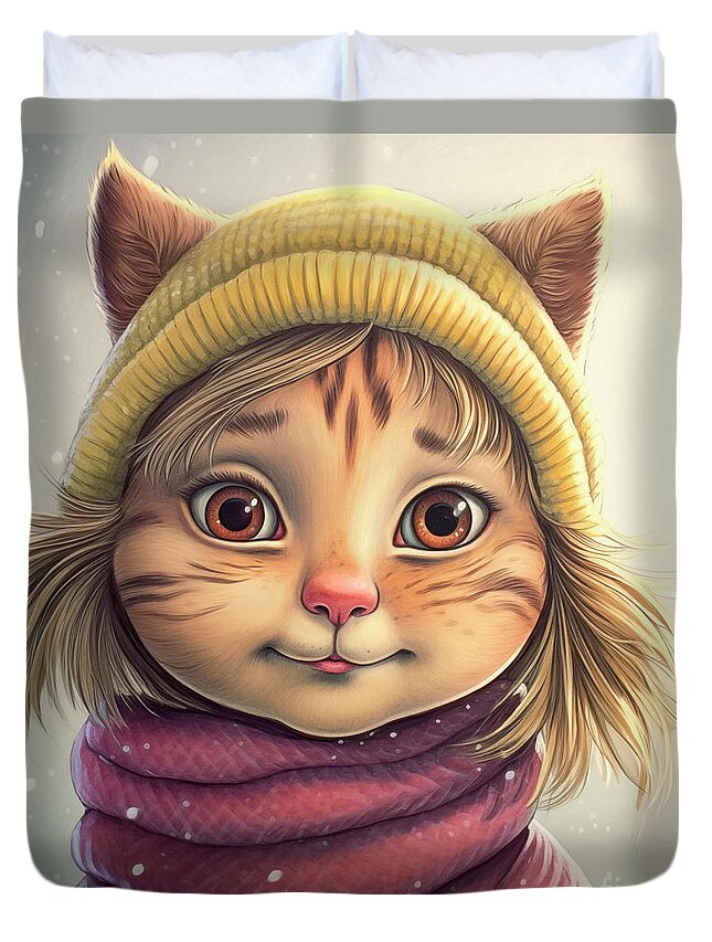 Digital Duvet Cover featuring the digital art Cat Girl Cat by Jutta Maria Pusl