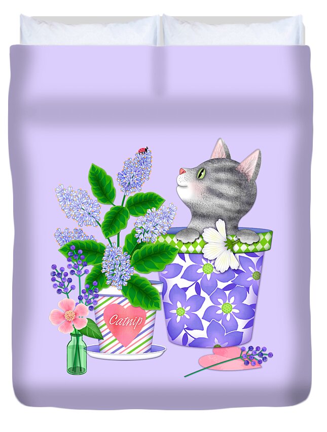 Cat Duvet Cover featuring the digital art Cat Love by Valerie Drake Lesiak
